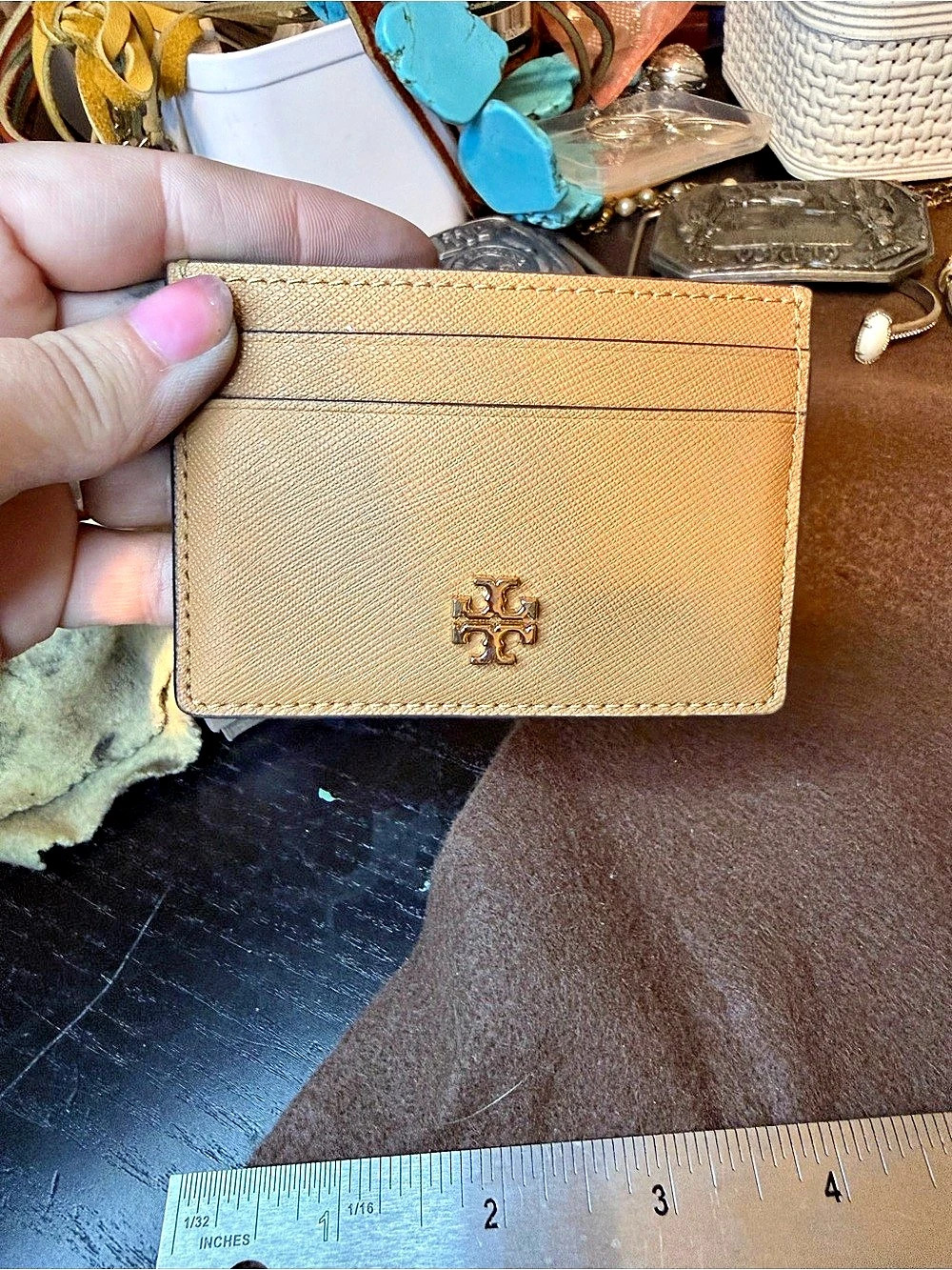 Tory Burch Robinson Slim Card Case Brown